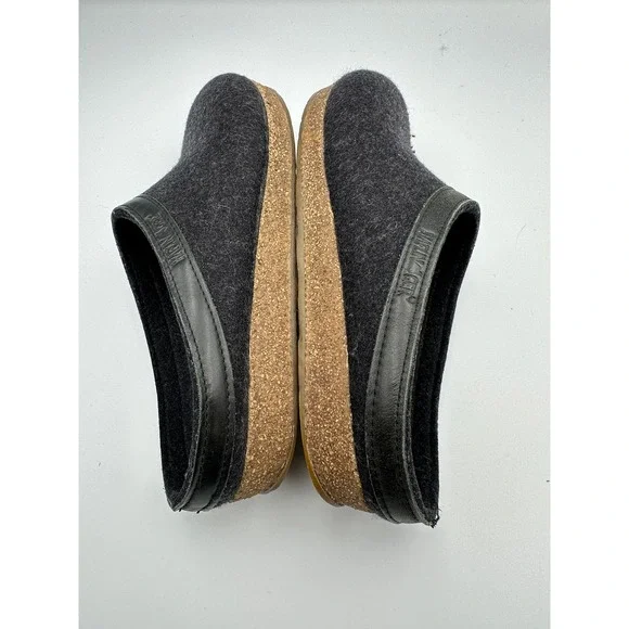 Haflinger Grizzly Wool Clogs Charcoal Grey Cork Sole Leather Shoes W9 M7 EU 40 - Picture 7 of 11